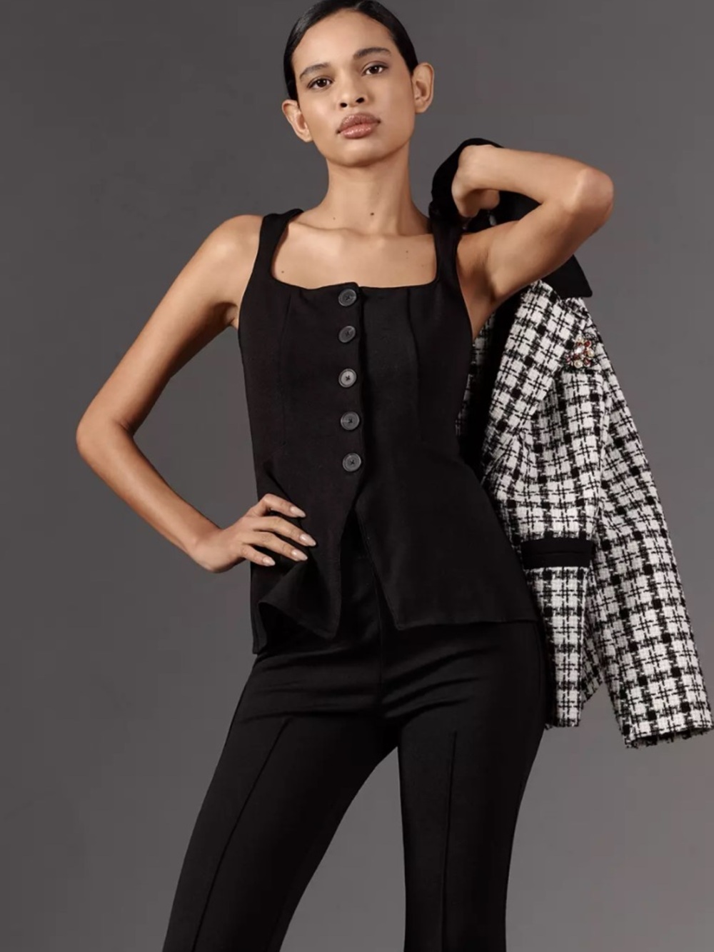 NWT Maeve Anthropologie Fitted Button Front Squareneck Vest